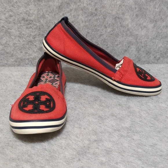 Tory Burch Raymond Red Slip On Loafers Canvas Women's Size 6.5 - Picture 5 of 10